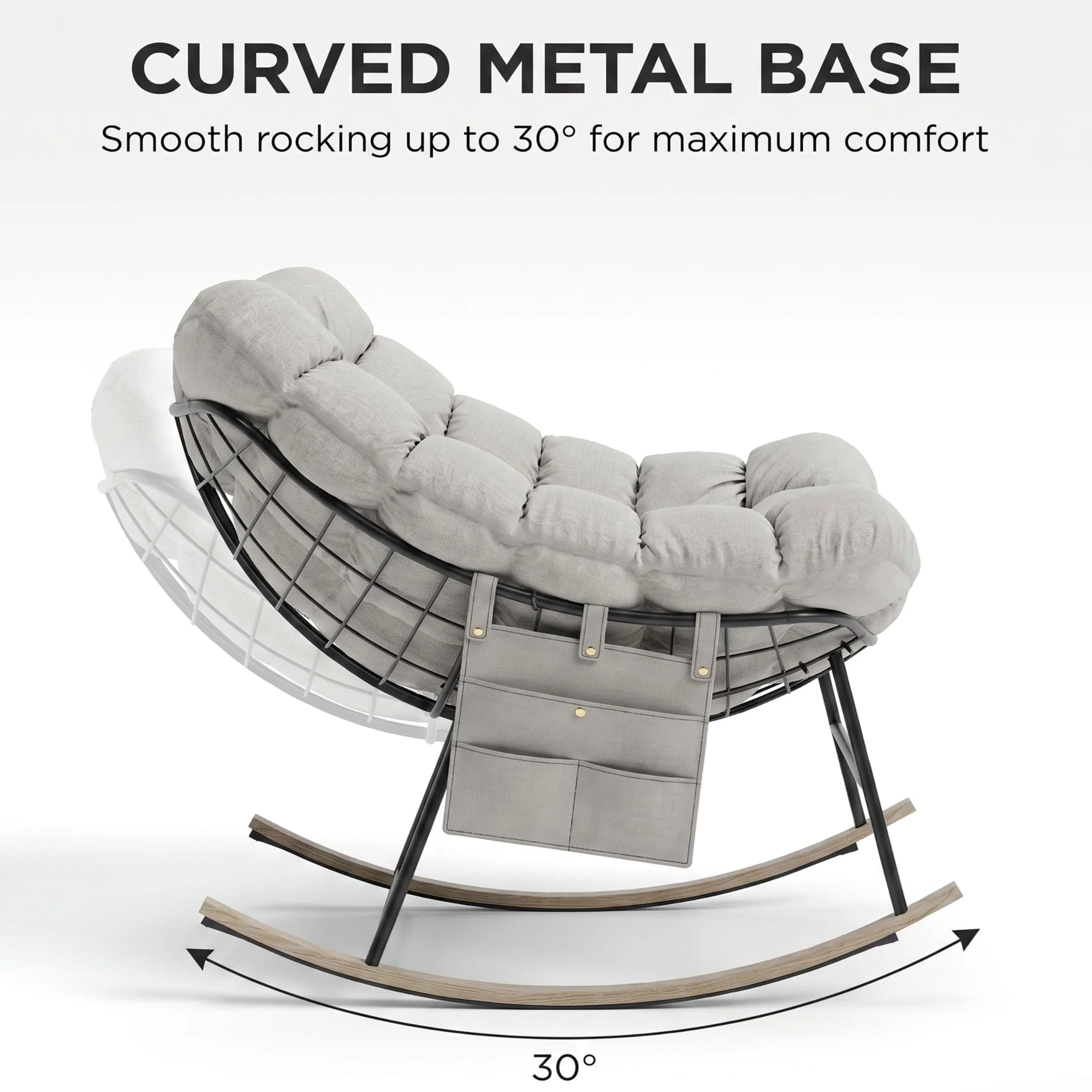Fiutazge Lot de 2 Fauteuil à Bascule Papasan Surdimensionné Cadre Acier Charge 180kg,Coussin Rembourré pour Jardin Salon Balcon,Beige