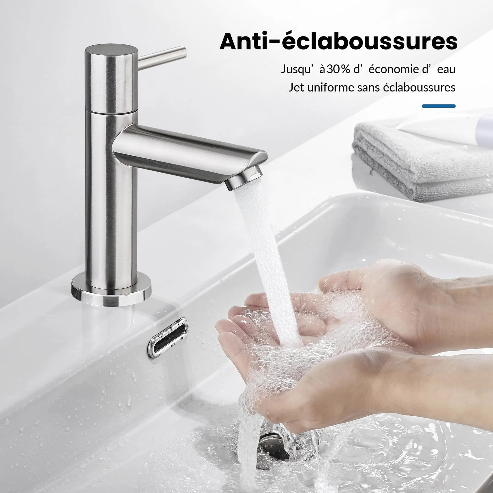 Ibergrif M18103 Mitigeur de lavabo eau froide monocommande acier inoxydable finition brossée