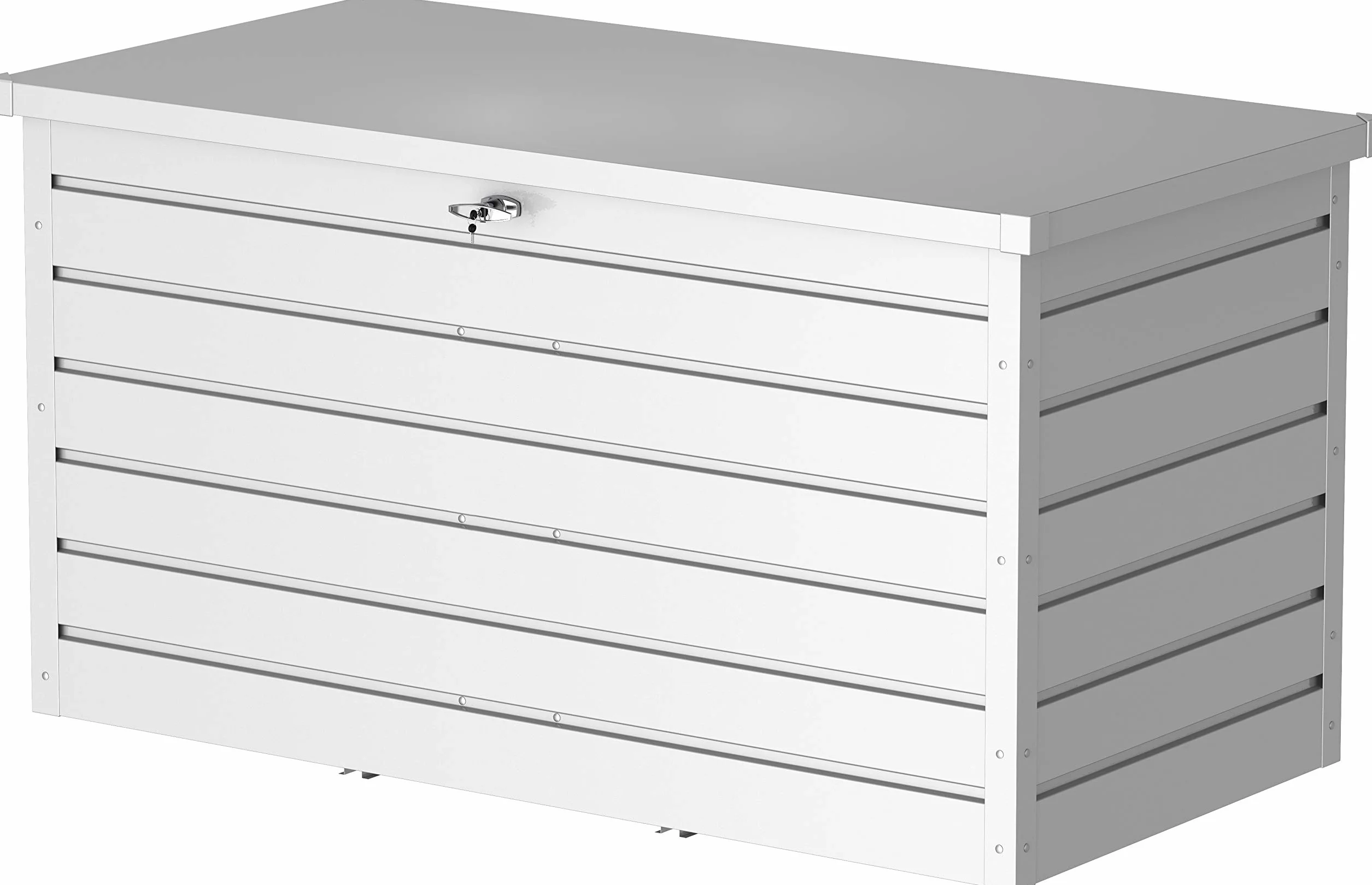 Duramax Palladium XL (1043 L) Coffre de Rangement Exterieur en métal avec vérin à gaz hydraulique et poignée verrouillable, boîte à coussins pour extérieure, boîte de patio, argenté