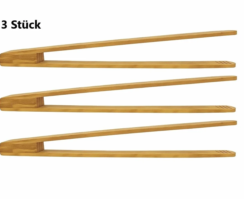 MC-Trend Lot de 3 pinces à barbecue de 30 cm en bois de cerisier noble – Pince de cuisine en bois de qualité supérieure avec rainures de 2 cm pour un maintien sûr – Accessoires de barbecue et pince à