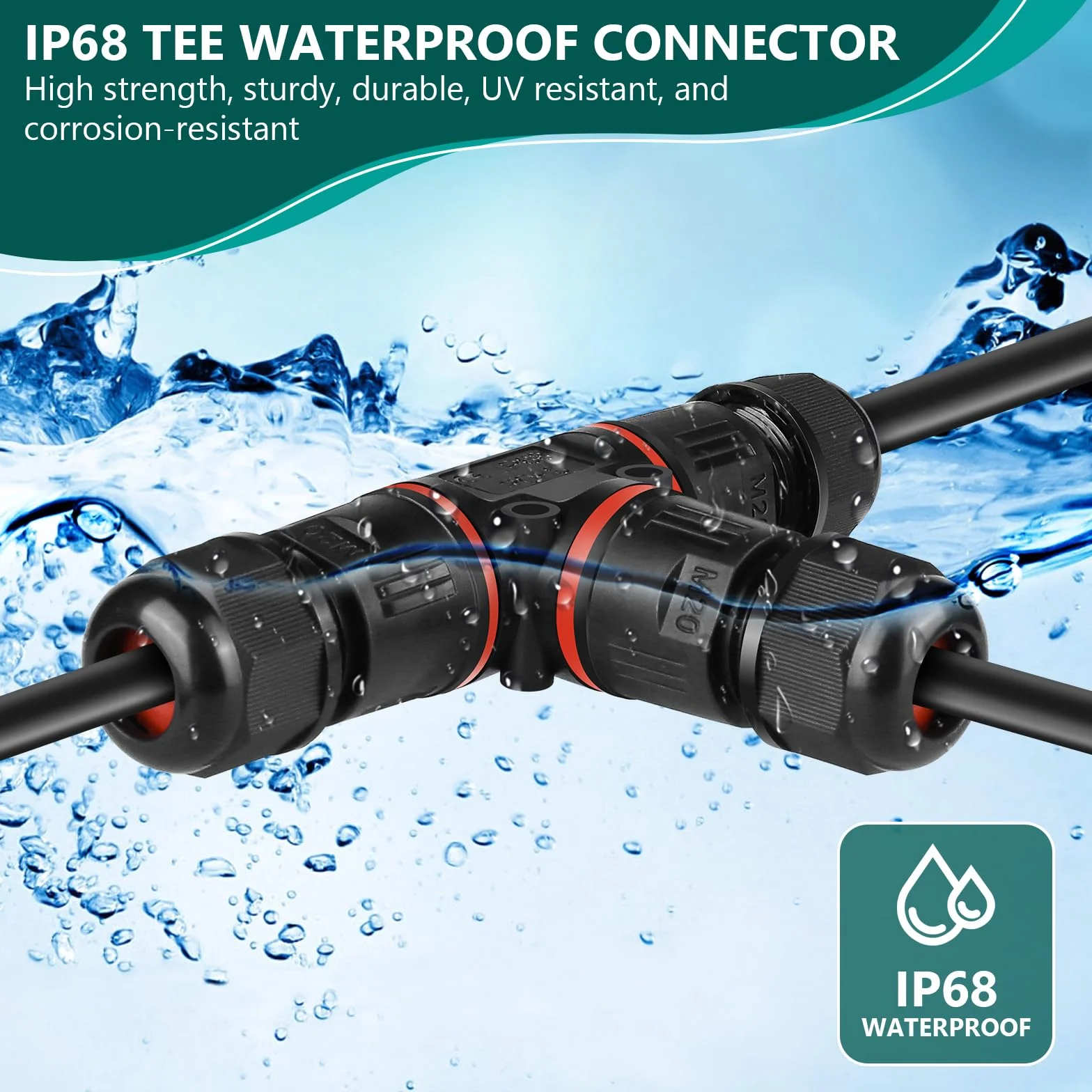 Connecteur Électrique Étanche IP68 3 Fils 4 Pièces Raccord en T Boîte de Jonction Extérieure Ø 3-12 mm