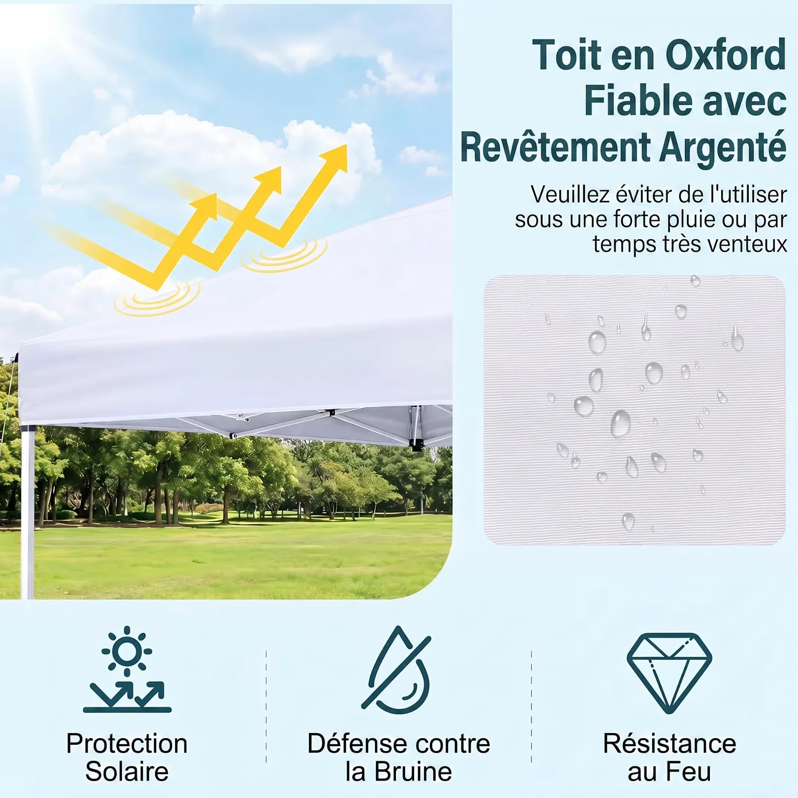 RELAX4LIFE Tonnelle Pliante 3x3 Imperméable, Barnum Pliant Facile à Monter, Protection Solaire UPF50+, Tissu Oxford Argenté, Cadre Métallque, Sac Inclus, Gazebo 3x3 pour Terrasse Marché Camping(Blanc)