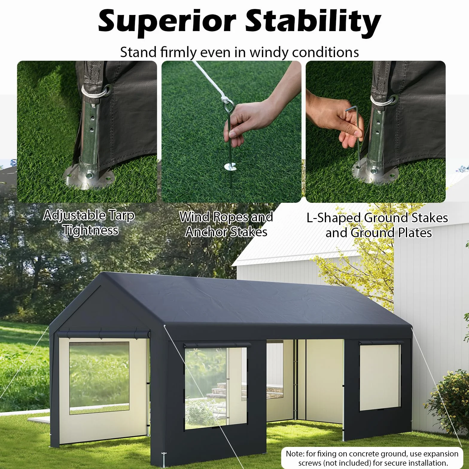 SOARS Carpot Abri Voiture 300 X 595 X 280 CM, Tente Garage, Abri Voiture Extérieur avec Cadre en Métal et Couverture PE Résistante aux intempéries, pour Fête, Voiture, Vélo, Moto, Outils, Gris
