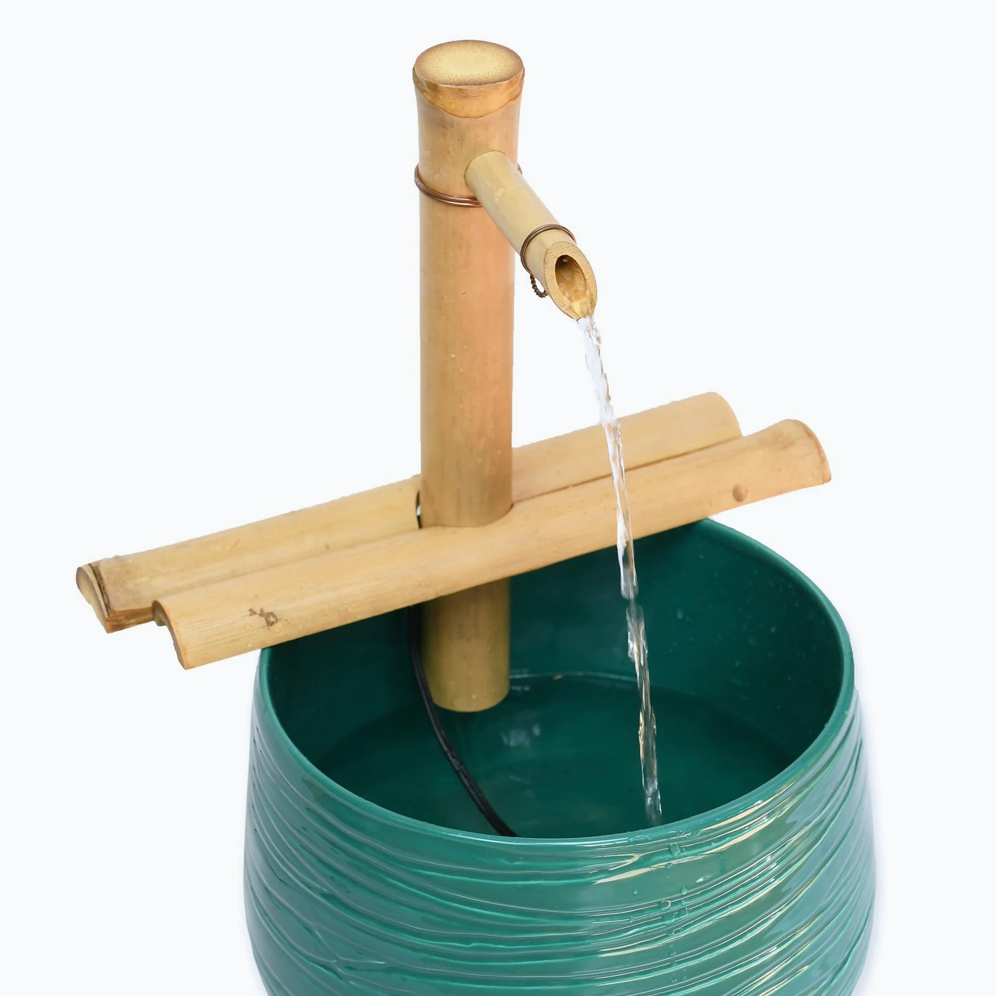 Bamboo Accents Kit de Fontaine de Jardin Zen - Bec Réglable Finition Mate Lisse - 220V Pompe Submersible - Fontaine à Eau Intérieure et Extérieure, Contenant Non Inclus (30 cm Demi-Ronds Réglables)