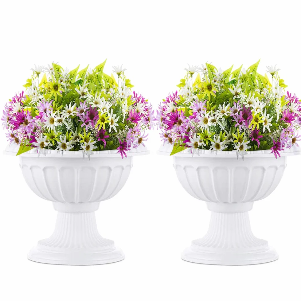 NUPTIO Lot de 2 Pots de Fleurs Classiques en Plastique 26 cm Blanc