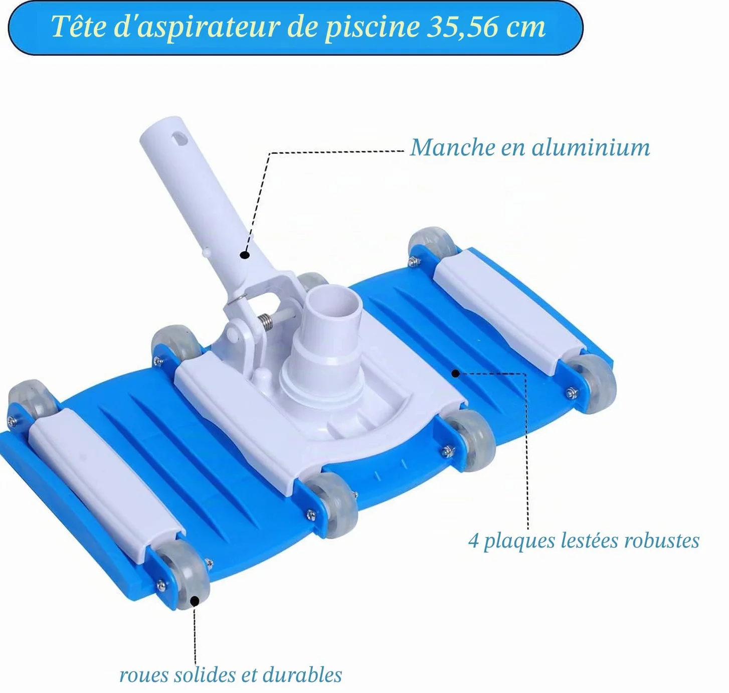 Poweka Tête de Brosse pour Aspirateur de Piscine 14" avec Roues, Flexible Pondérée