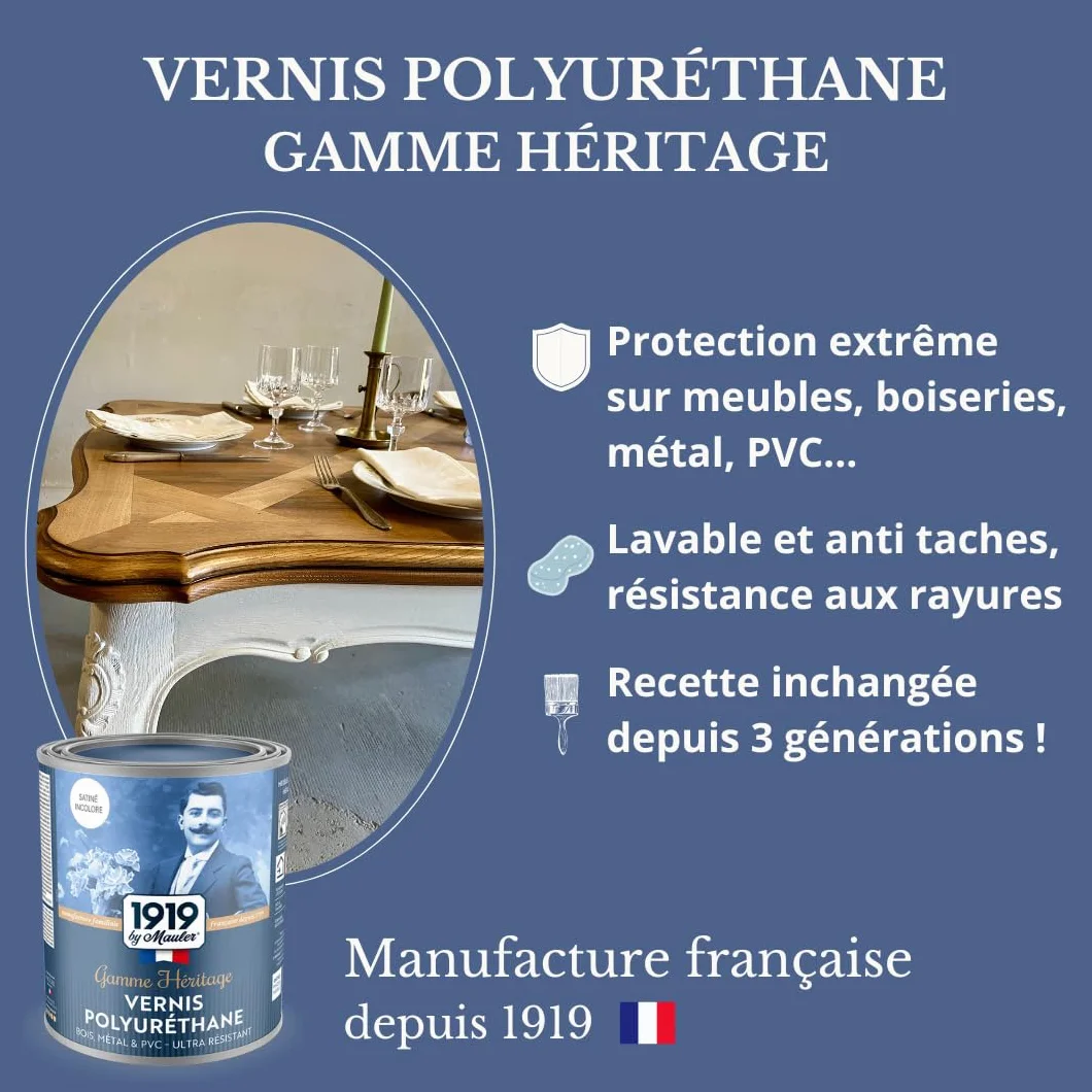 Vernis Polyuréthane pour bois métal PVC Mat Incolore 1L Lavable Anti-tache Alkyd Uréthane Haut extrait sec
