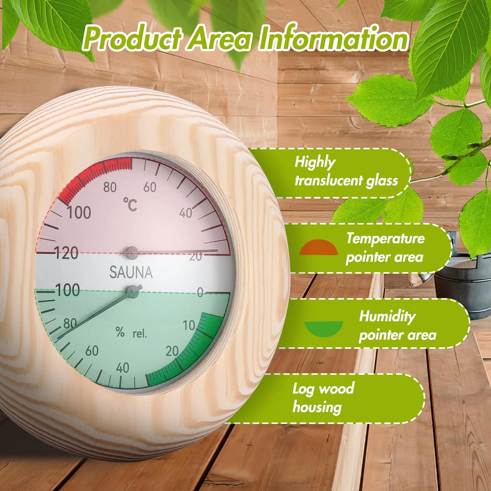 Thermomètre Hygromètre Bois 2 en 1 Haute Précision, Accessoire Sauna Hammam