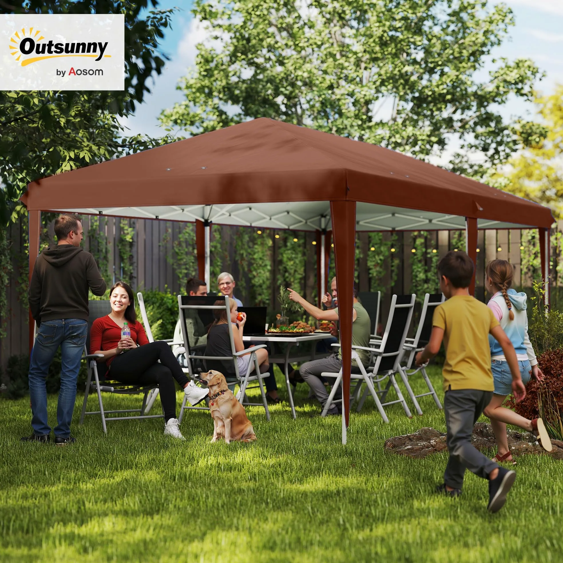 Outsunny Tonnelle Pliante 3x6m tonnelle de Jardin extérieur Barnum de Jardin Pop-up Pliant Sac Inclus Acier époxy Oxford Haute densité Marron