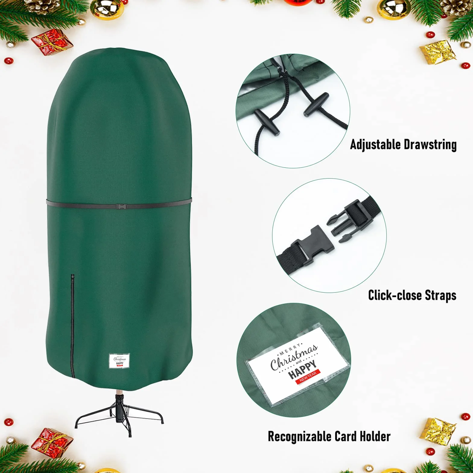 Sac de Rangement pour Sapin de Noël, Sac étanche et indéchirable, Housse de Transport pour Sapin de Noël, jusqu'à 6 ft Arbres de Noël et Autres décorations de Noël Vert