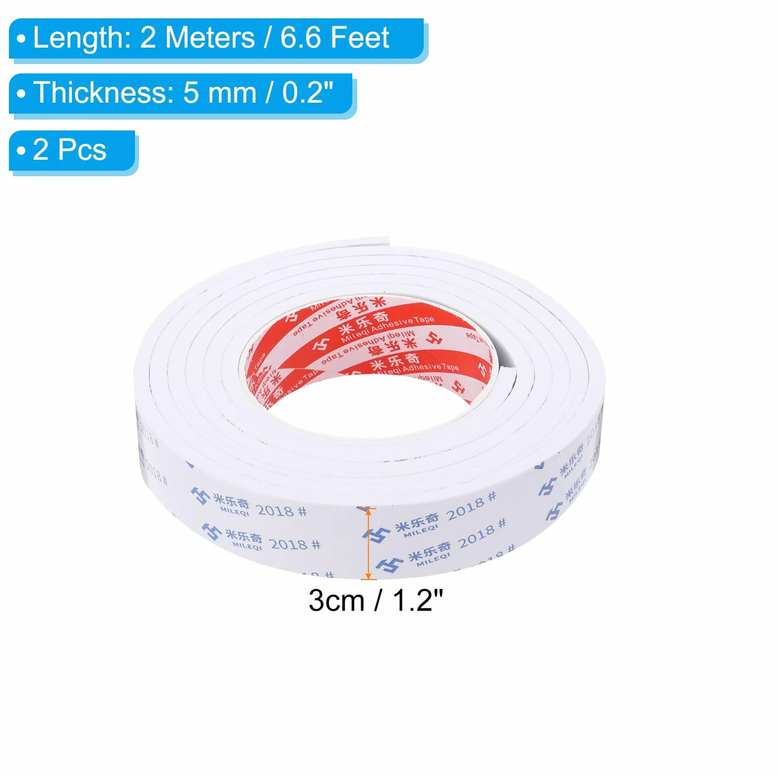 PATIKIL Ruban en mousse d'étanchéité 2m 3cm 5mm Bande d'étanchéité unilatérale pour porte fenêtre isolation blanc