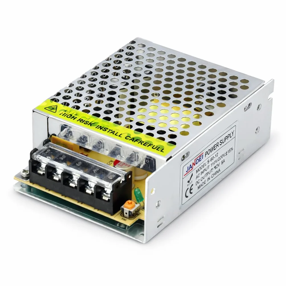 Transformateur d'Alimentation 110/220V AC à 12V DC 60W 5A IP20 pour Bande LED, Néon