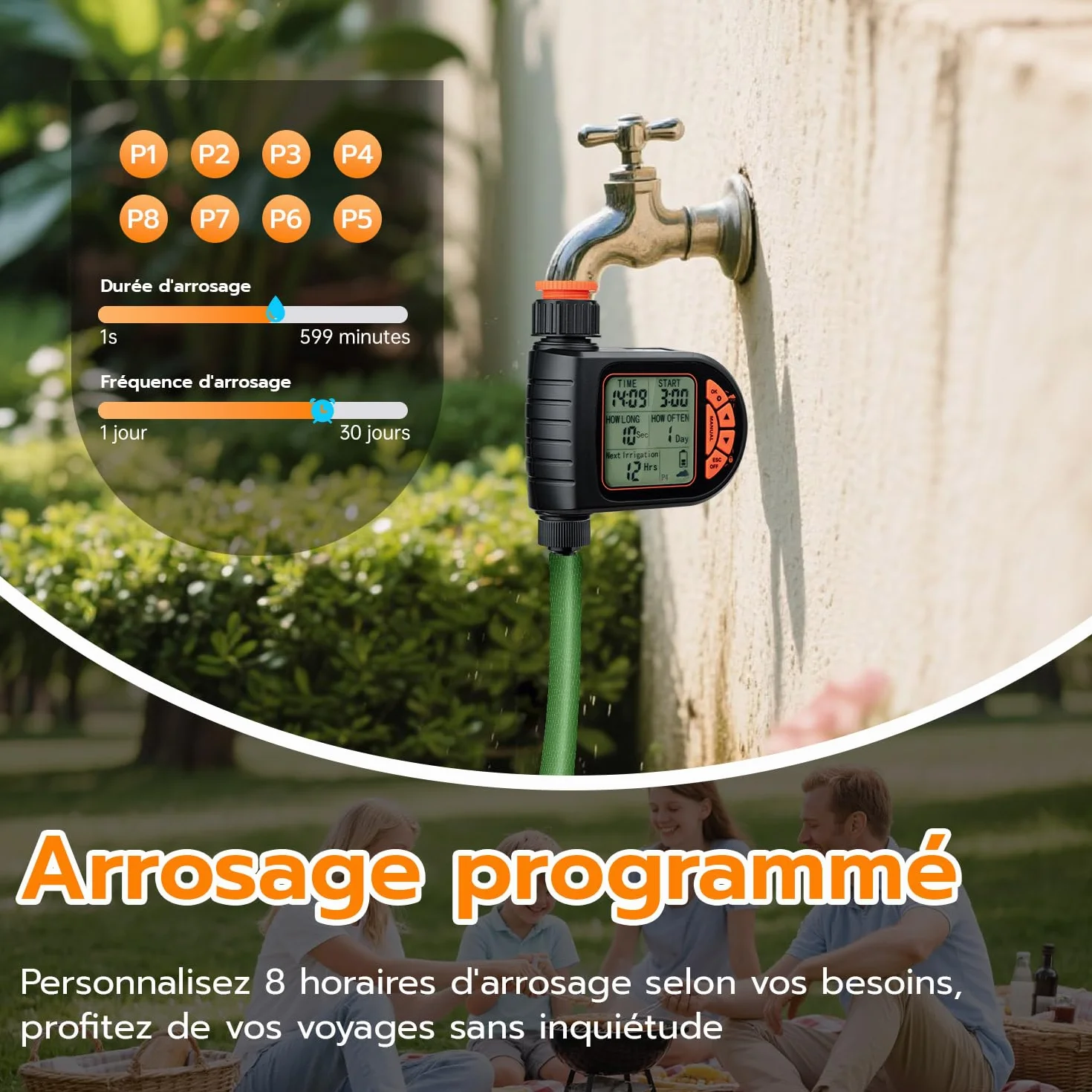Mcbazel Programmateur Arrosage Automatique IP65 avec Grand Écran LCD Minuteur Jardin