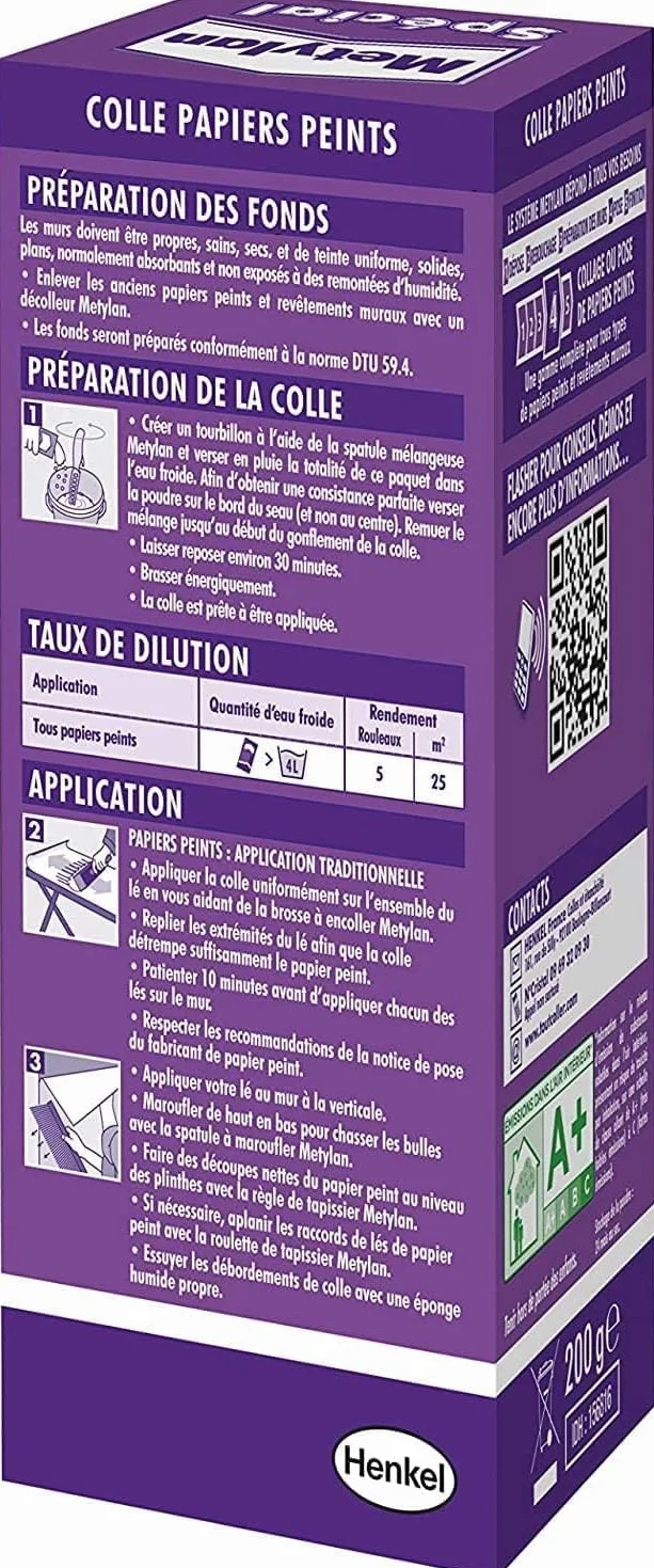 Metylan Colle Papiers Peints Renforcée 200g 25 m²