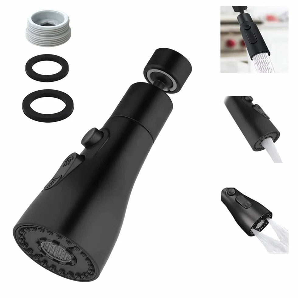Embout Robinet Cuisine 360° Rotatif 3 Modes Douchette Évier avec Adaptateur FM22 Noir