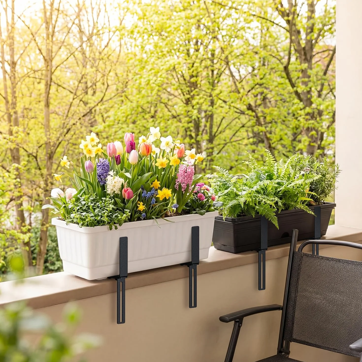 Lot de 6 supports de jardinière en forme de H sans perçage pour balustrades 1,5-32 cm et jardinières 15-23 cm