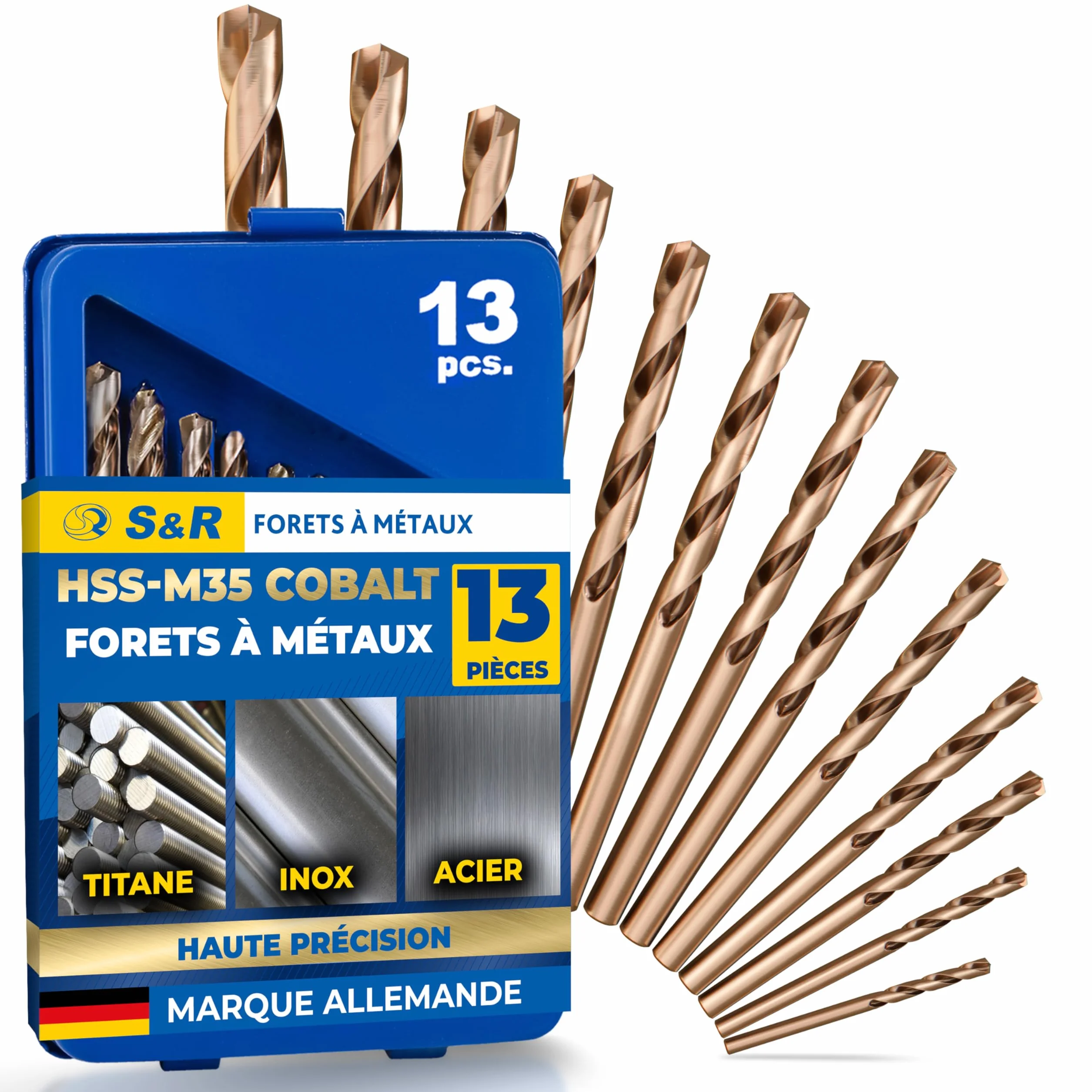 S&R Forets à Métaux HSS Cobalt 1-6,5 mm Set 13 Pièces DIN 338 Coffret Métal