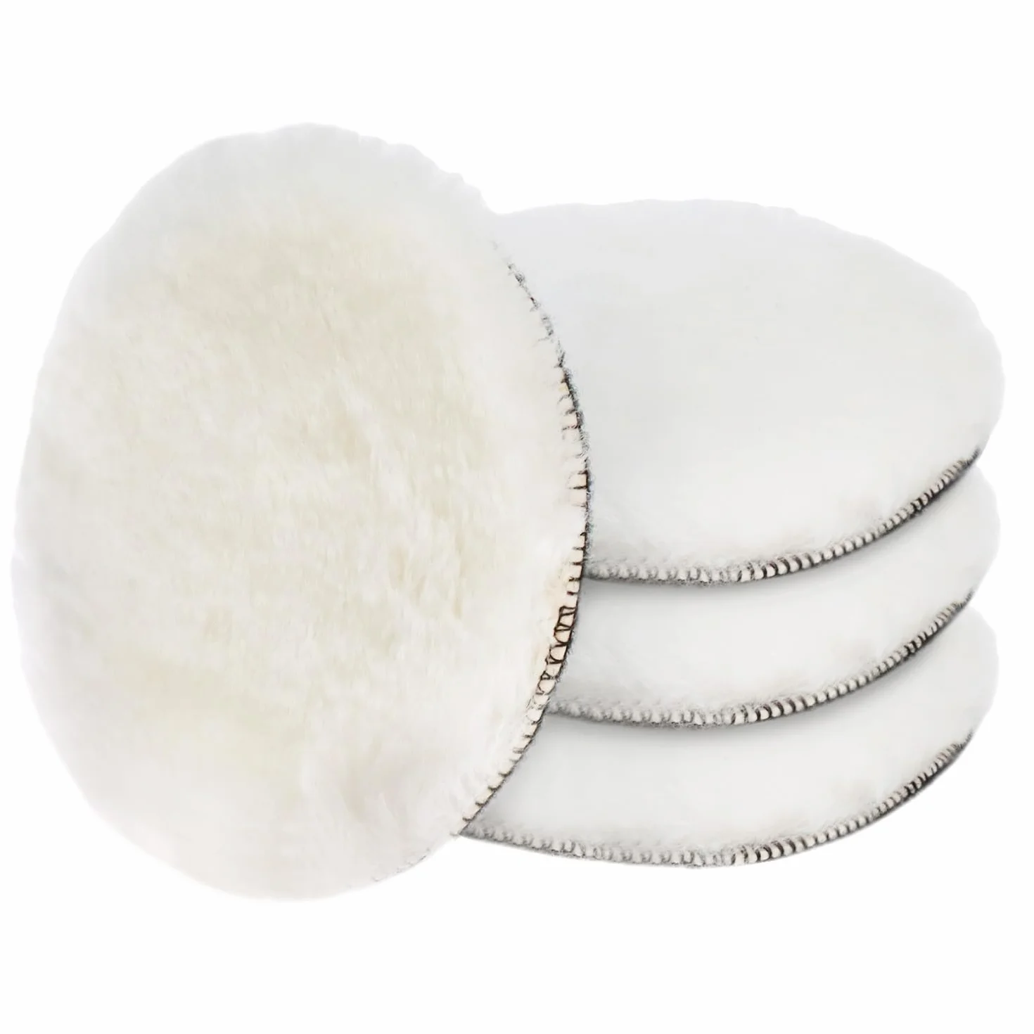 Lot de 5 Tampons de Polissage en Laine d'Agneau 150 mm Auto-Agrippant pour Ponceuses Excentriques