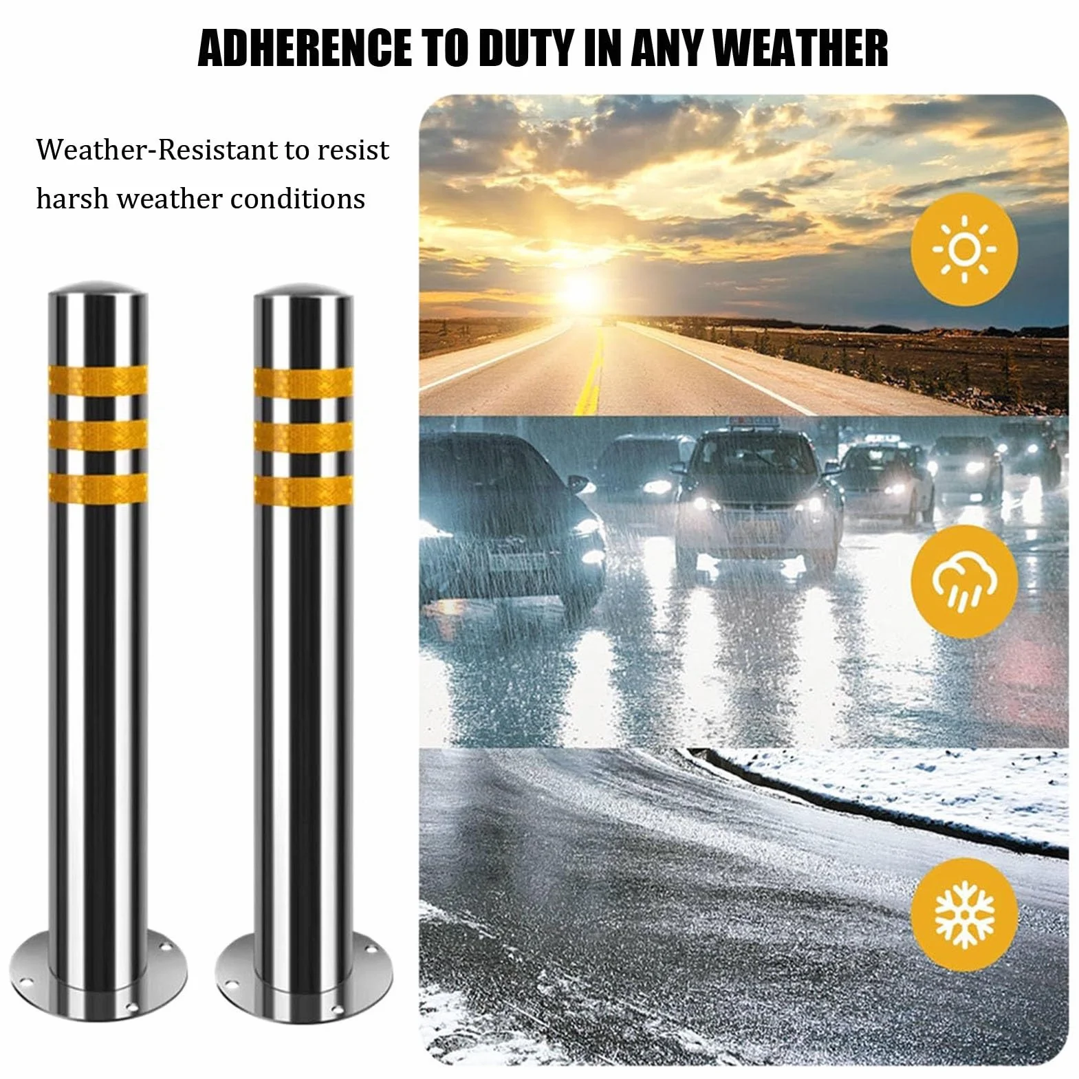Bornes de stationnement en acier inoxydable réfléchissant lot de 2 pour barrière de route