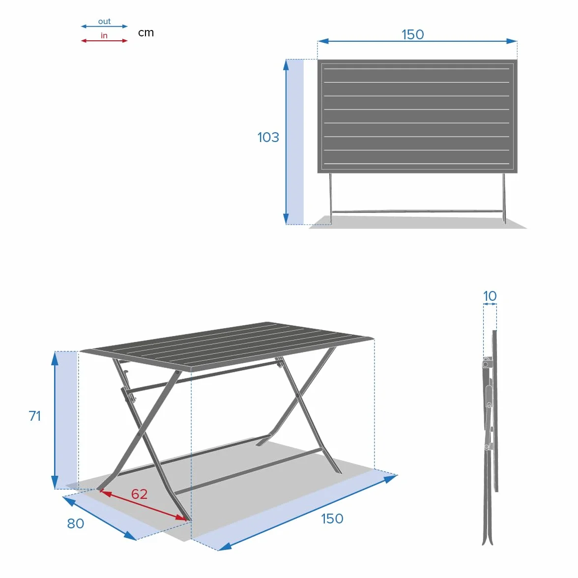 Hespéride Table de Jardin Pliante Rectangulaire Azua Gris Graphite 6 Places Aluminium Traité Epoxy Antirouille