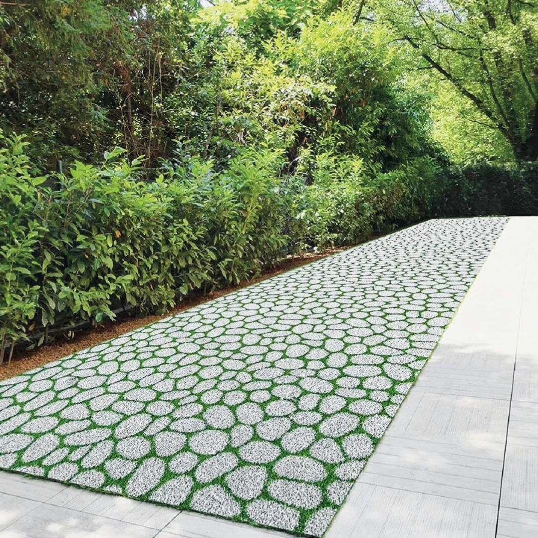 Herbe synthétique effet pierres pierres, tapis de sol pelouse synthétique galets drainant 1 x 15 m