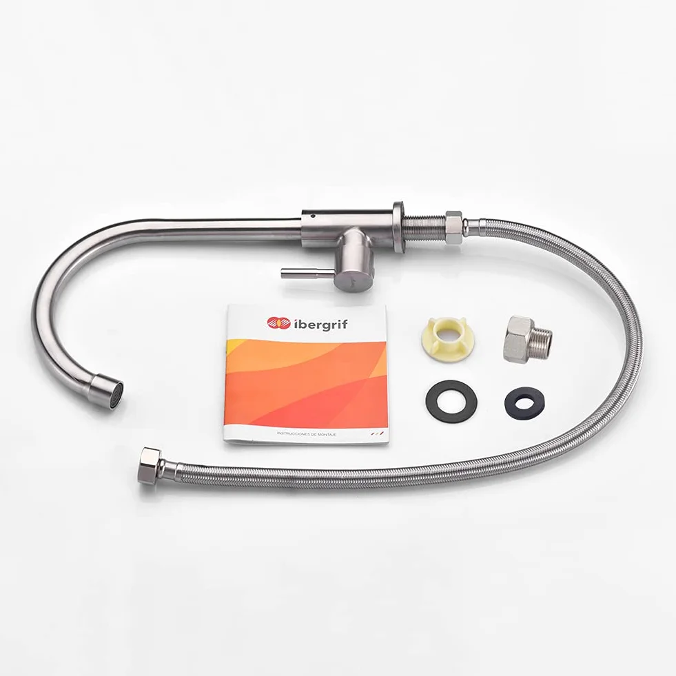 Robinet de cuisine Ibergrif en acier inoxydable pivotant 360° eau froide cartouche céramique flexible 50 cm