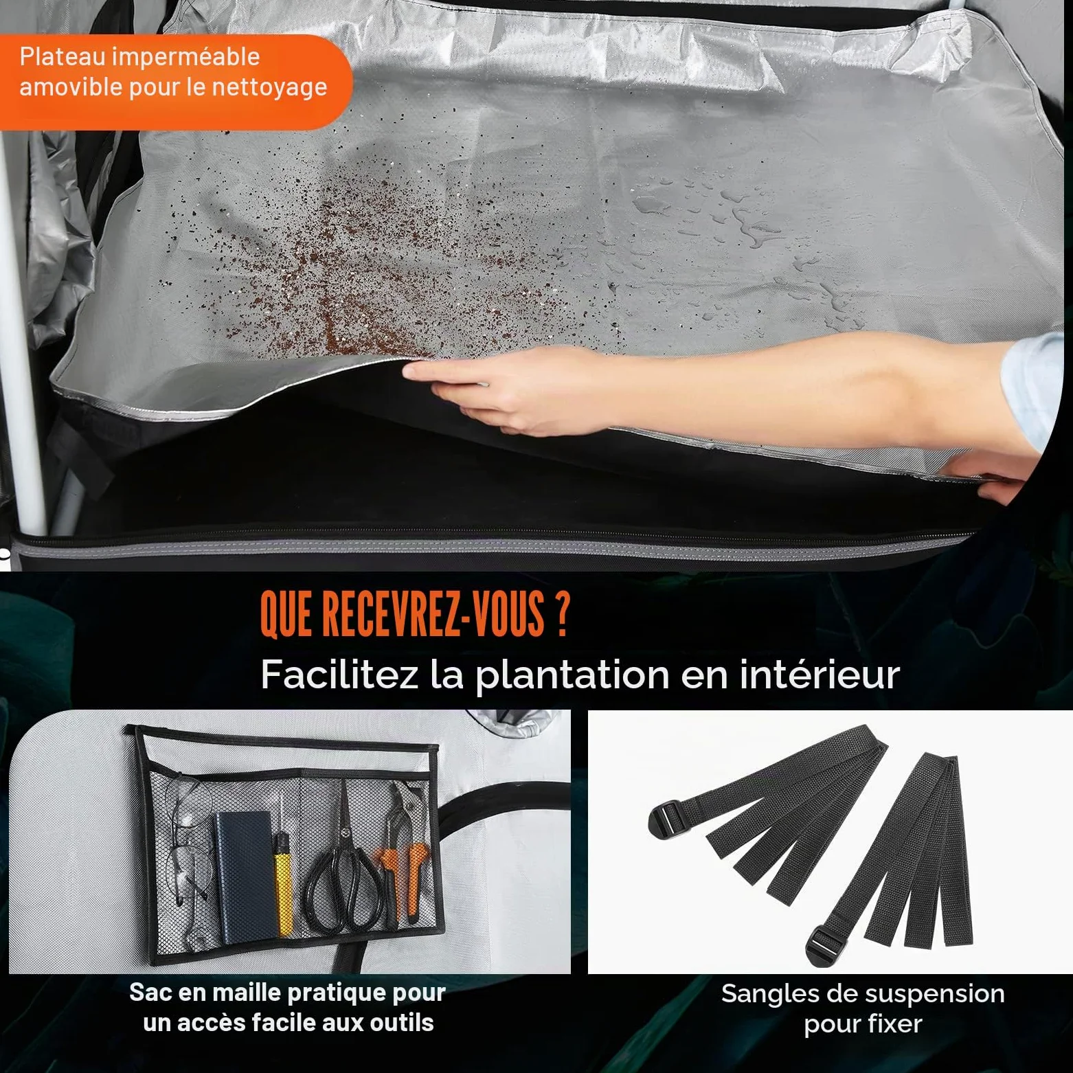 VEVOR 2x4 Grow Tent, 48'' x 24'' x 72'', High Reflective 2000D Mylar Hydroponic Growing Tent with Observation Window, Tool Bag and Floor Tray for Indoor Plants Growing
