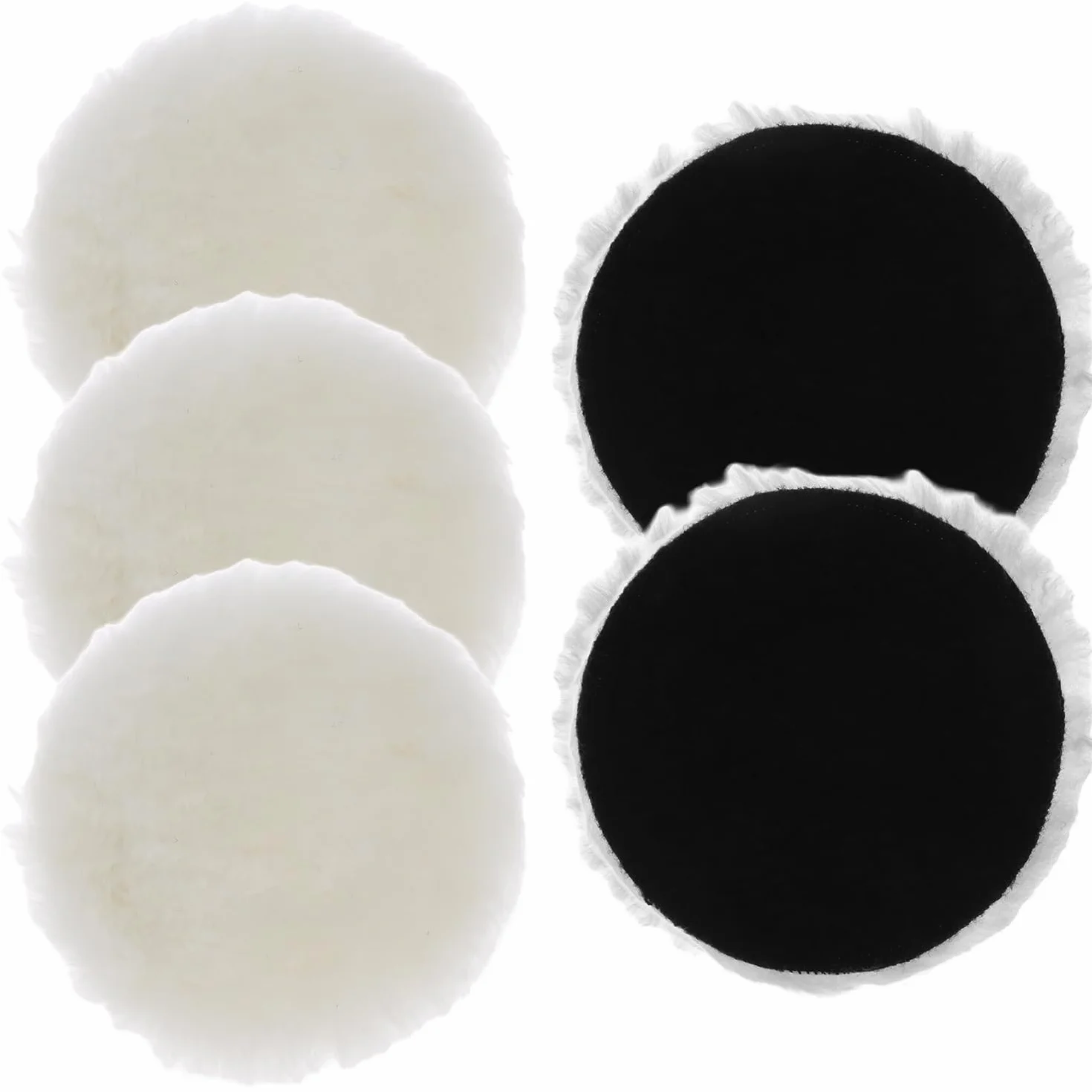 Lot de 5 Tampons de Polissage en Laine d'Agneau 150 mm Auto-Agrippant pour Ponceuses Excentriques