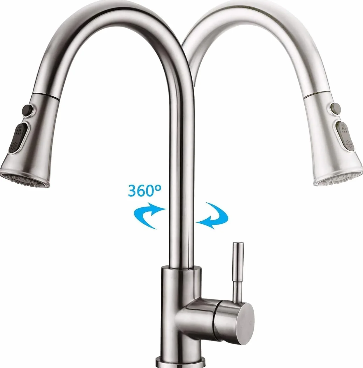 Robinet Cuisine avec Douchette Extensible Mitigeur Acier Inoxydable Rotatif 360° 3 Modes Réglage Débit