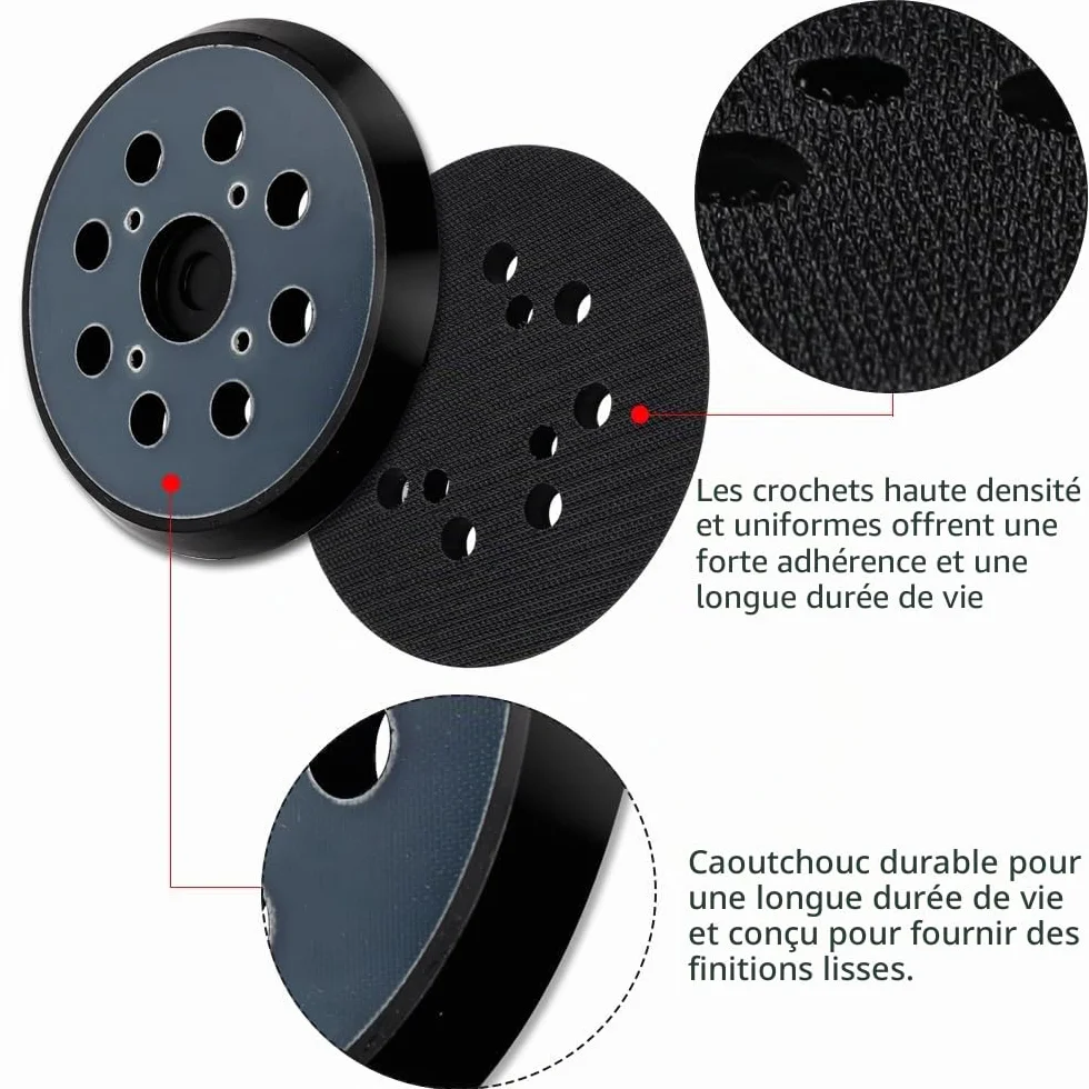 Tampon de Ponceuse de Remplacement 125 mm 8 Trous Plateau de Ponçage