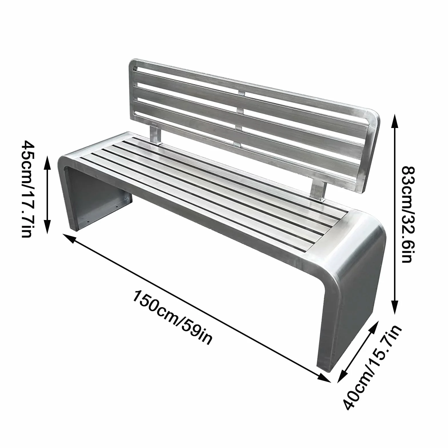 Banc de Jardin 2-3 Places, Banc d'extérieur en Acier Inoxydable avec dossiers, 150cm