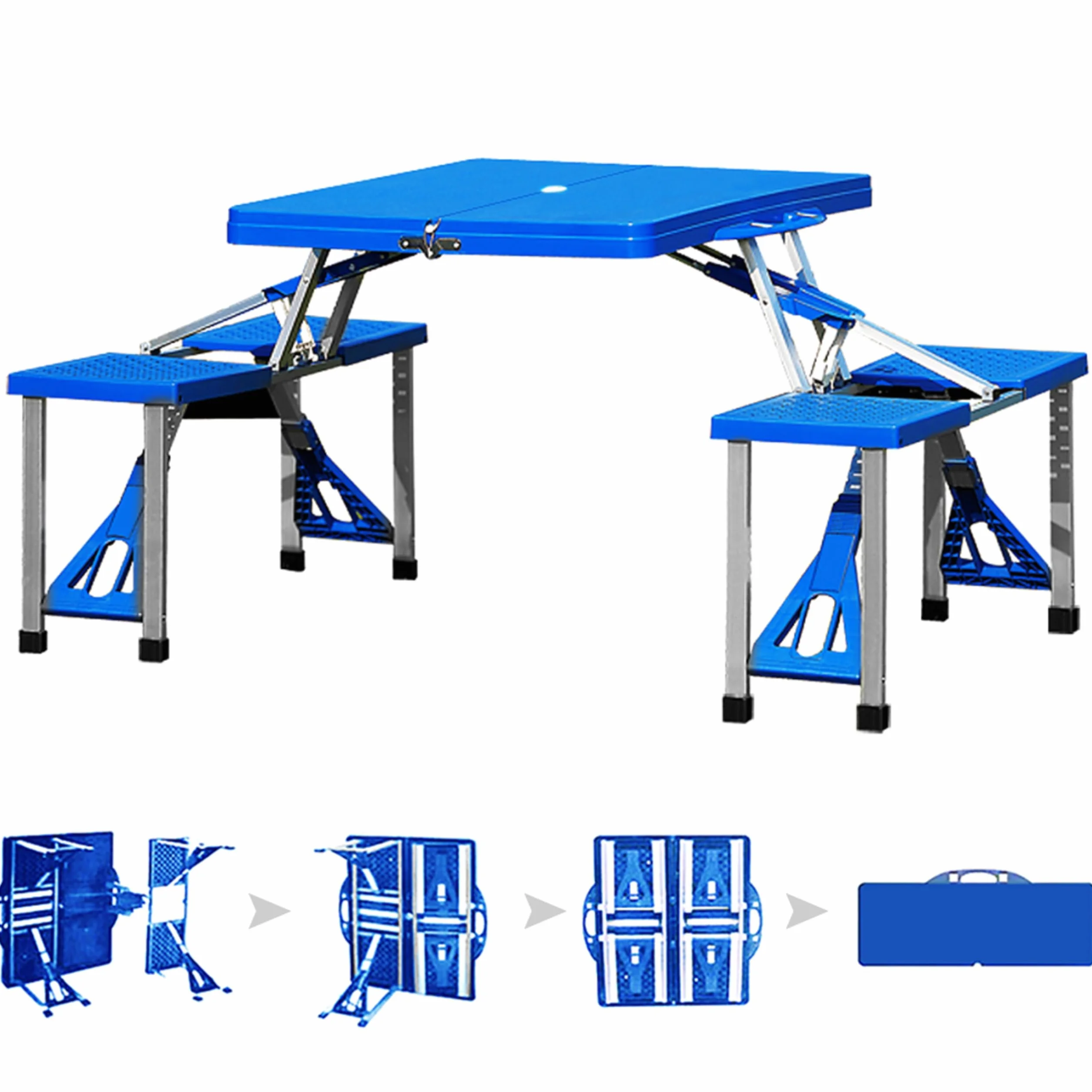 Deuba Alu Table de Camping Pliante avec Chaises Poignée de Transport Parasol Set de Meubles