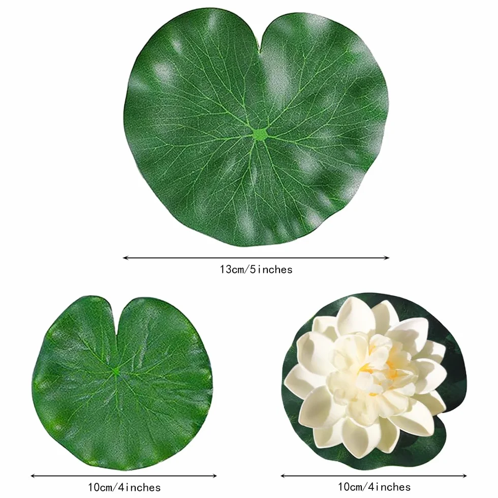 Lot de 7 fleurs de lotus artificielles flottantes pour décoration d'étang, feuillage et fleur en mousse pour étang, terrasse, jardin, piscine, aquarium, 2 styles