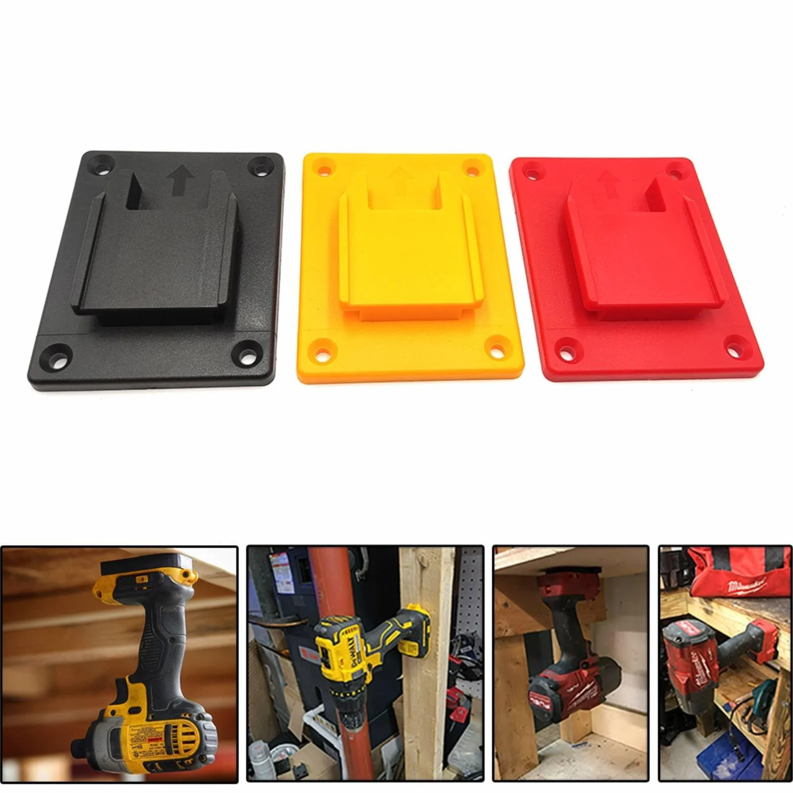 Base de support pour machine à outils électriques, 2 pièces ABS 3,7 x 3 x 0,8 pouces, pour fixation d'étagère murale (Jaune)