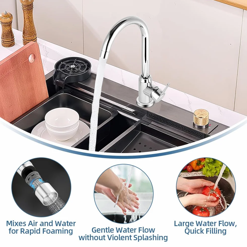 flintronic Robinet de Cuisine Rotatif 360° Mitigeur Monocommande Evier Chromage Eau Chaude Froide