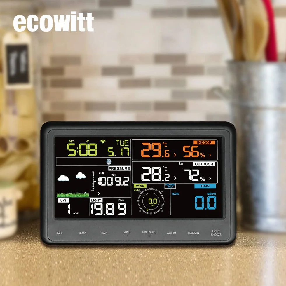 ECOWITT Station météo WS2910 WiFi capteur extérieur solaire 7 en 1 écran couleur numérique