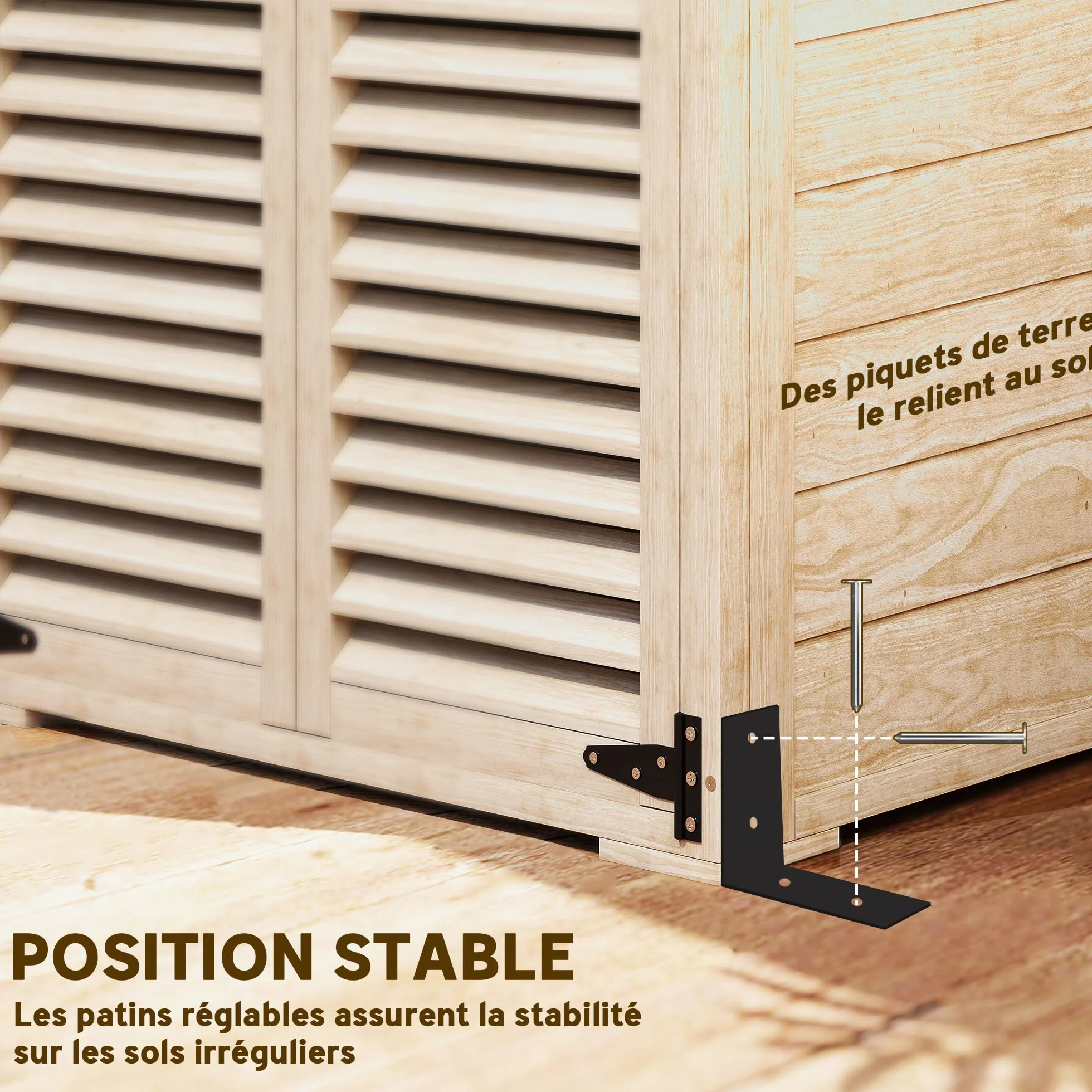Outsunny Armoire de Jardin Bois Toit bitumé 2 étagères Portes persiennes verrouillable 75x50x118