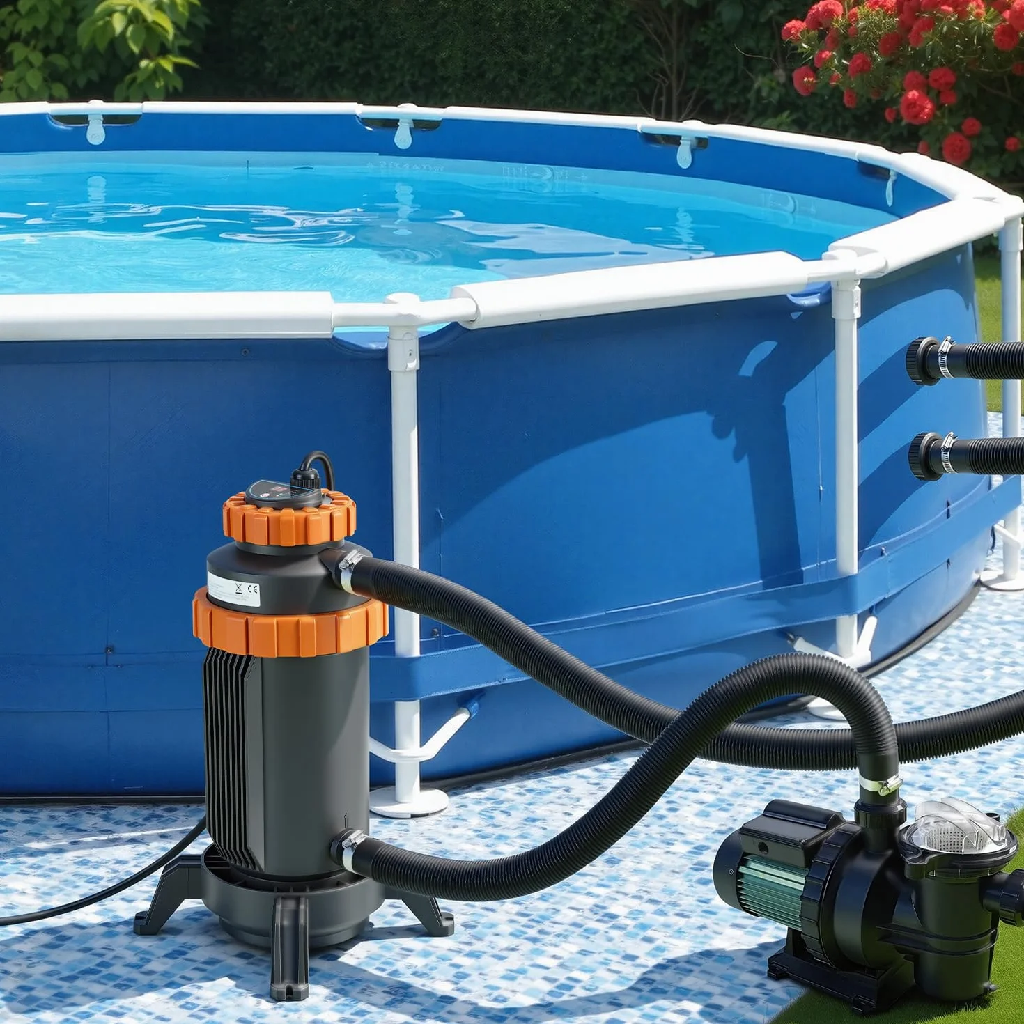 Chauffage électrique de piscine 3 kW affichage numérique protection sécurité 4 positions raccord 32-38 mm