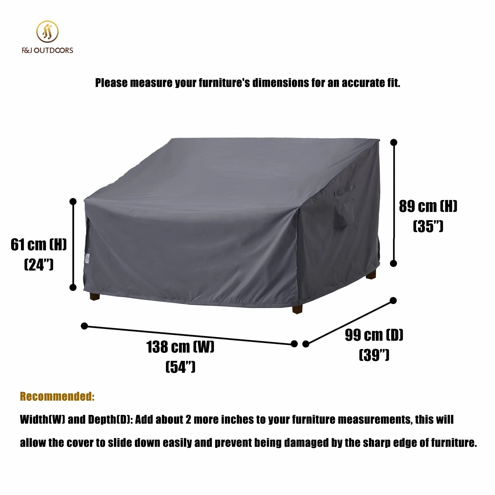 F&J Outdoors Housse de causeuse de jardin imperméable résistante aux UV Gris 138 x 99 x 61/89 cm