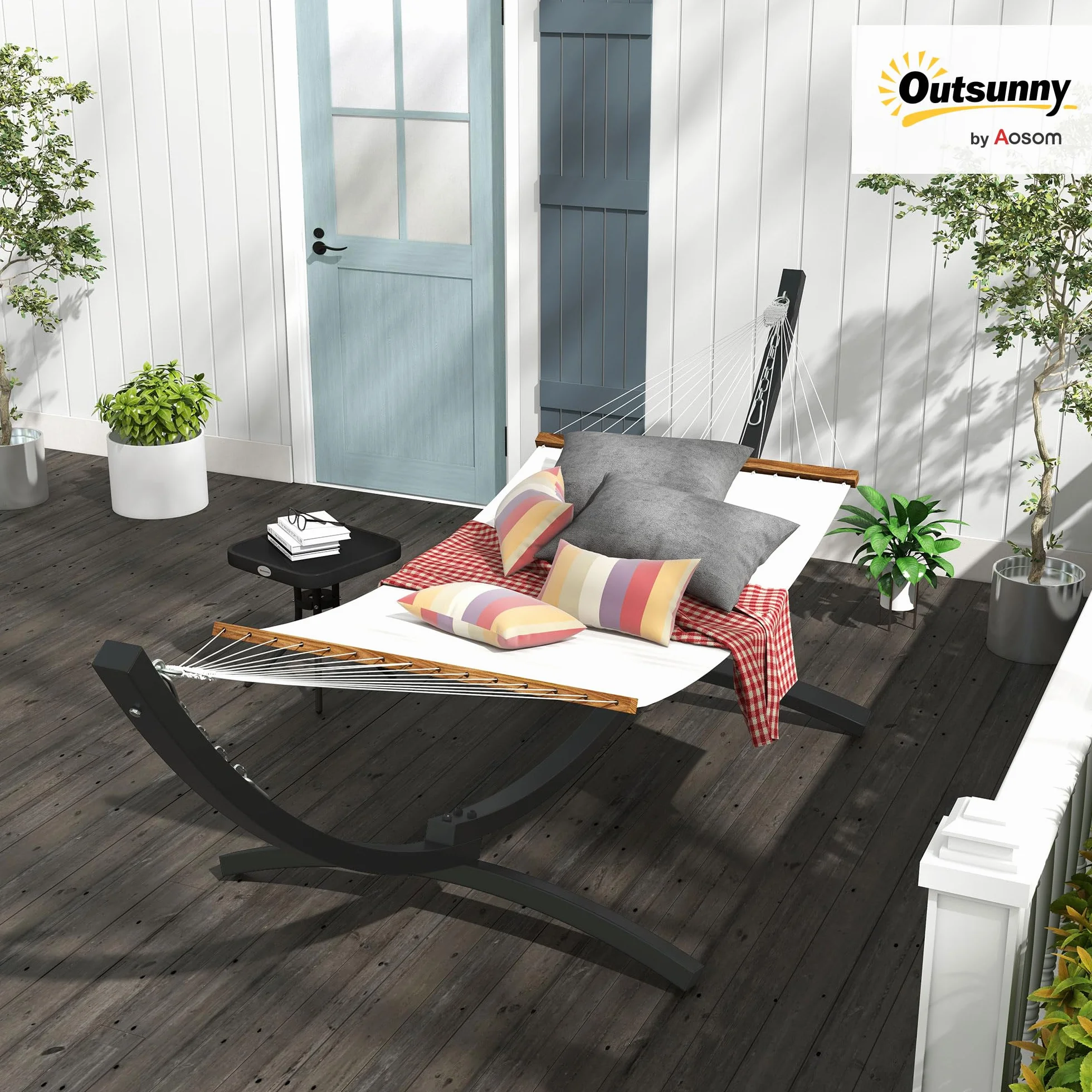 Outsunny Support Pied de hamac métal époxy 360 cm pour hamacs 270-330 cm Gris