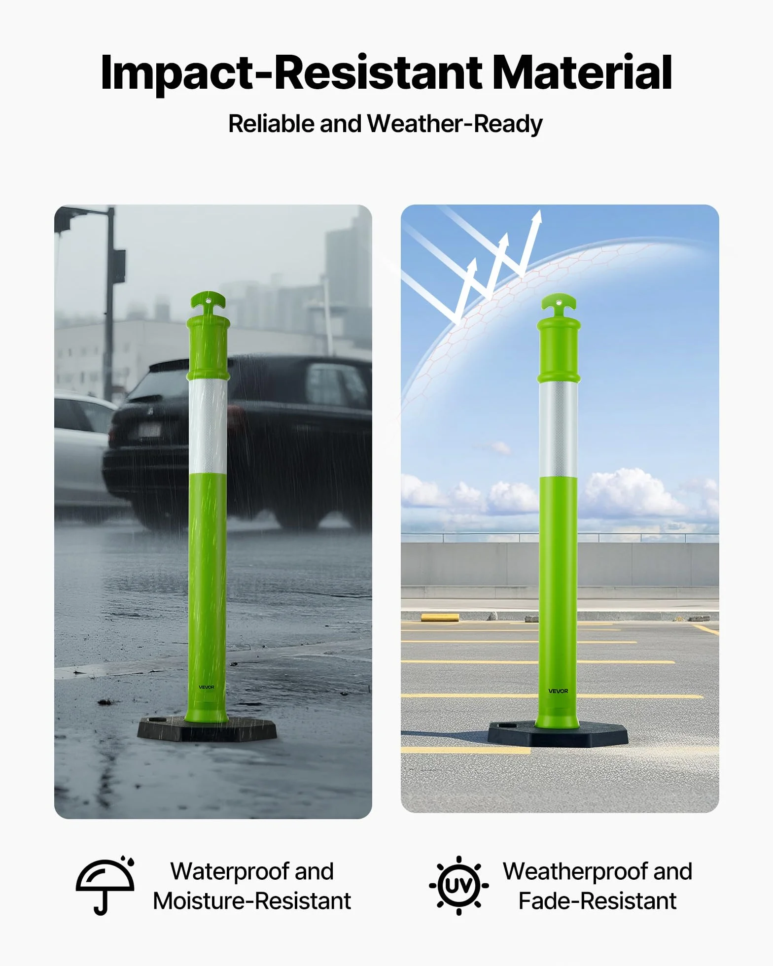 VEVOR Poteau de Signalisation 114 cm, Balise de Délimitation avec Base Lestée et Bandes Réfléchissantes, Vert