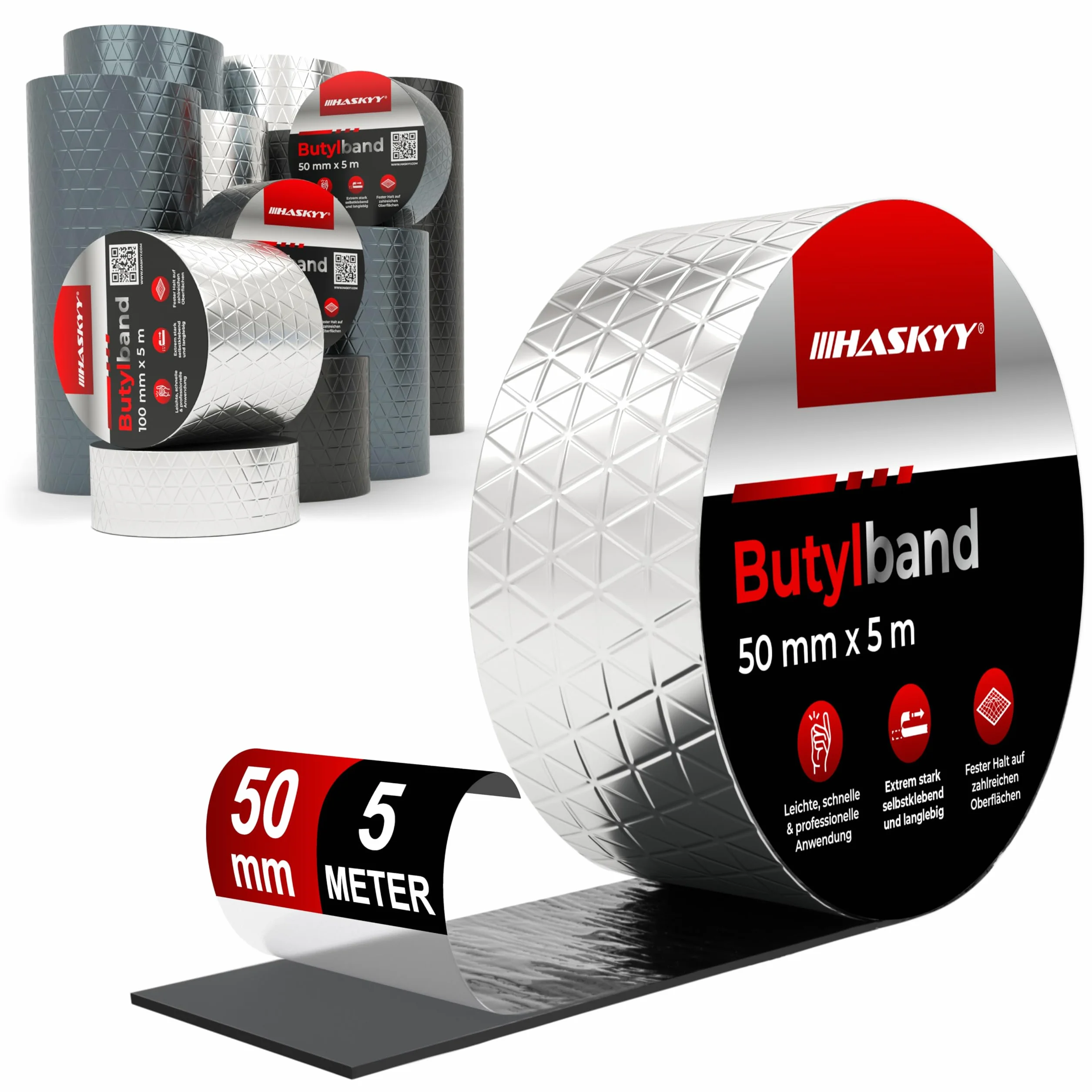 HASKYY Ruban d'étanchéité en butyle 50mm x 5m Bande adhésive aluminium imperméable réparation argent