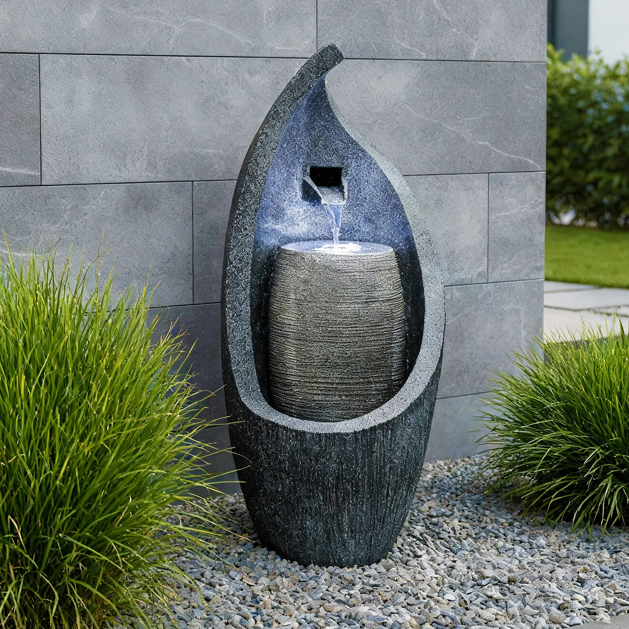 Fontaine de jardin moderne avec éclairage LED 83 cm Fontaine à sauter BK704 Jeu d'eau en cascade aspect pierre