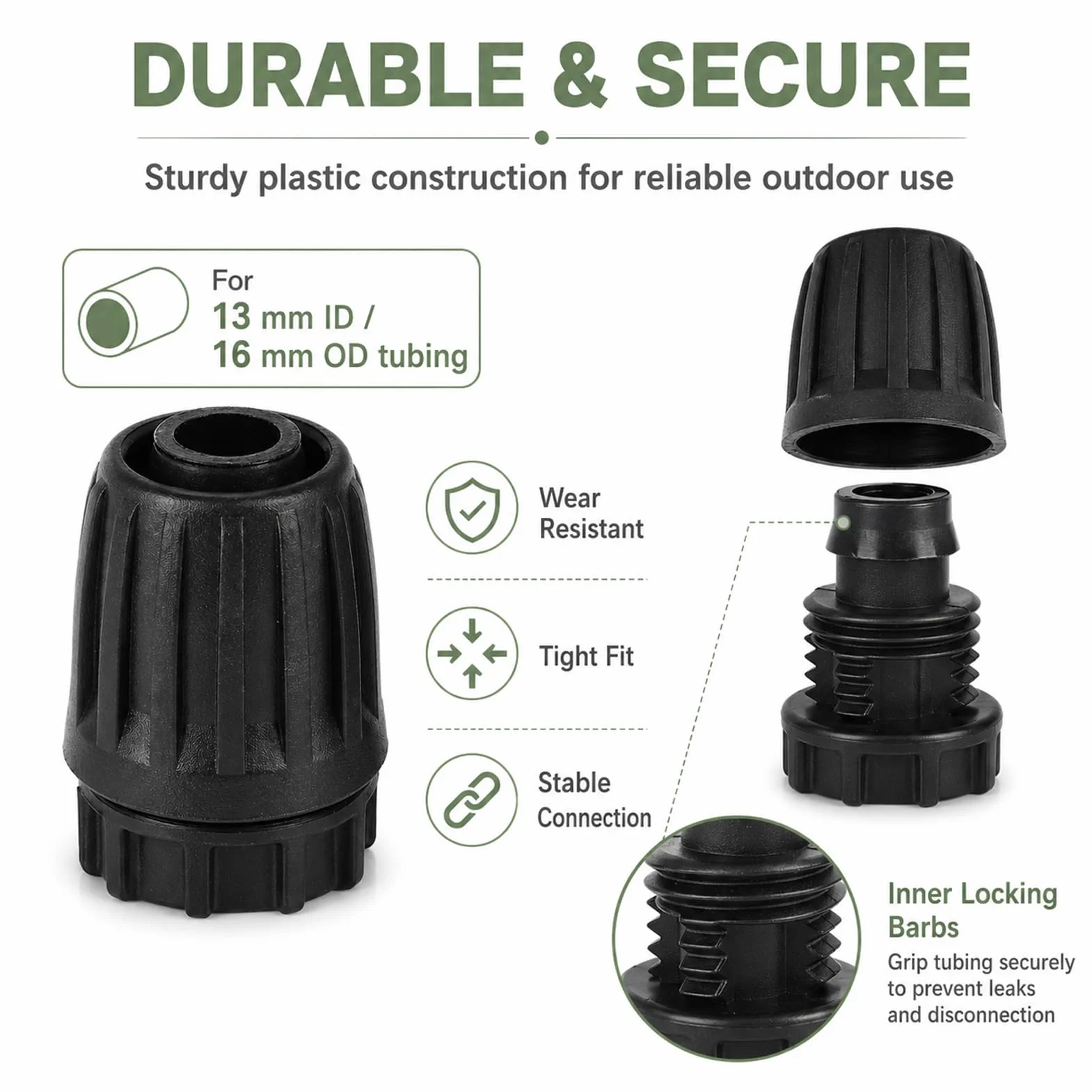 Raccords D'irrigation Goutte à Goutte 10 Pièces, pour Tuyau 13mm, Embout 1/2 Pouce, Adaptateur Droits Durable, Jardin