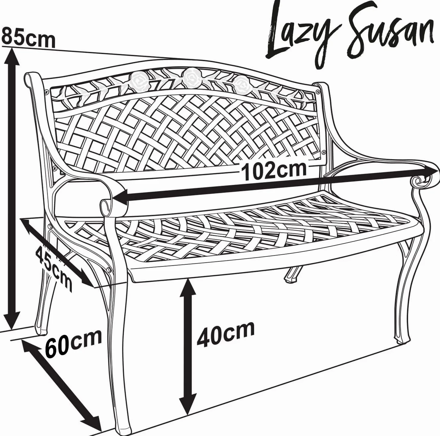 Lazy Susan | Banc de Jardin Rose Deux Places en Blanc et Coussin Beige | en Aluminium résistant aux intempéries | Facile à Assembler | Garantie 3 Ans