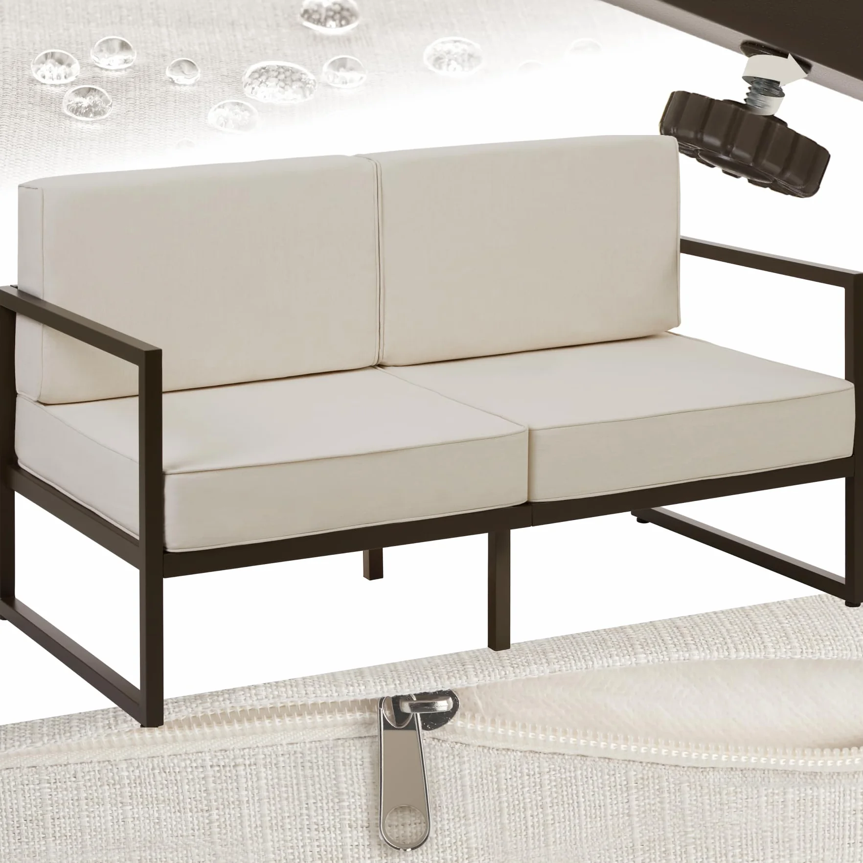 tectake® Salon de Jardin Exterieur Canapé 2 Places Banquette de Jardin Coussins épais Inclus Cadre en Acier laqué époxy Mobilier Canape Exterieur Amenagement Balcon Terrasse Veranda Maison