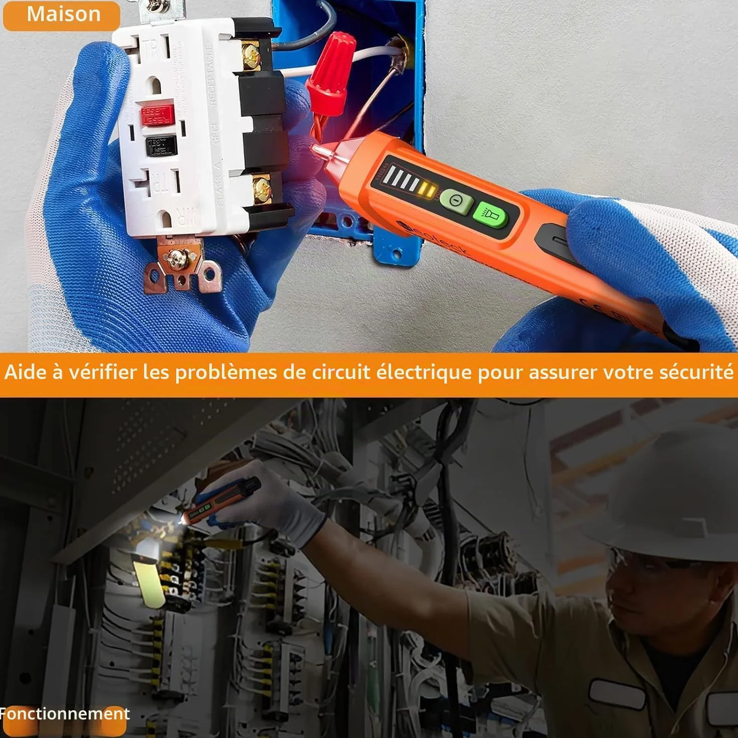 Neoteck Détecteur de Tension Sans Contact 12-1000V, Stylo Testeur NCV AC 50-500Hz