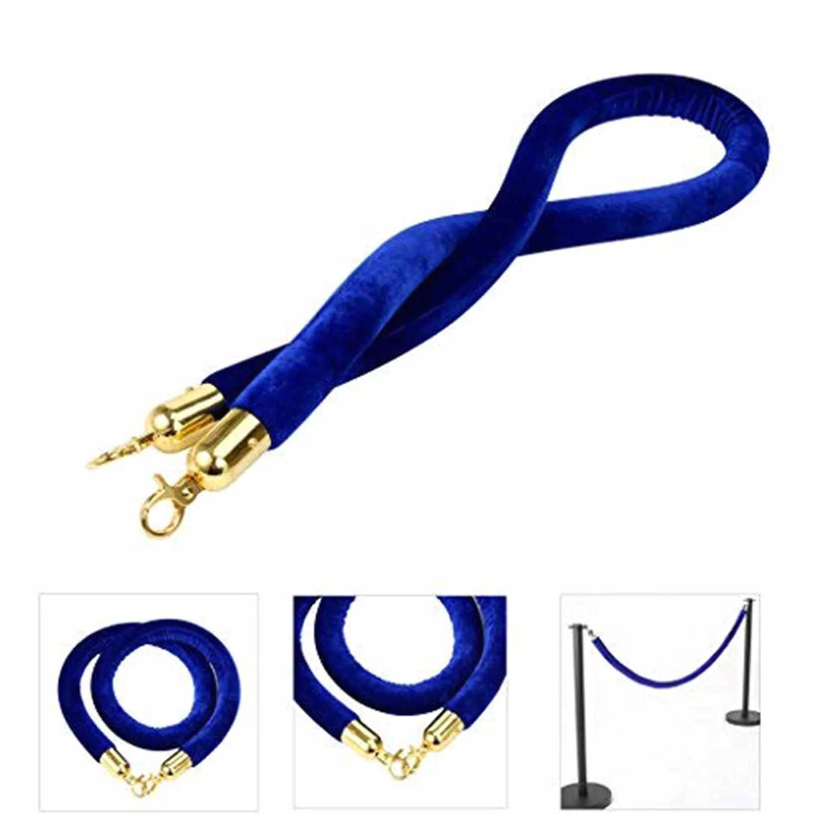 Corde de Velours Bleu 2 Pièces avec Mousquetons pour Contrôle des Foules 90cm