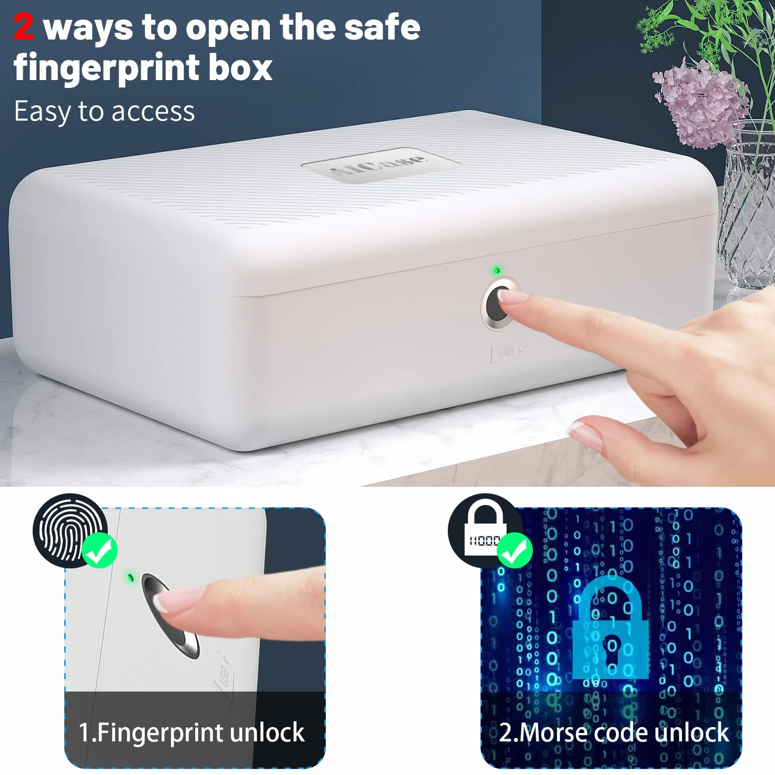 Boîte de rangement biométrique à empreinte digitale, Portable Cash Jewelry Lock Box rechargeable