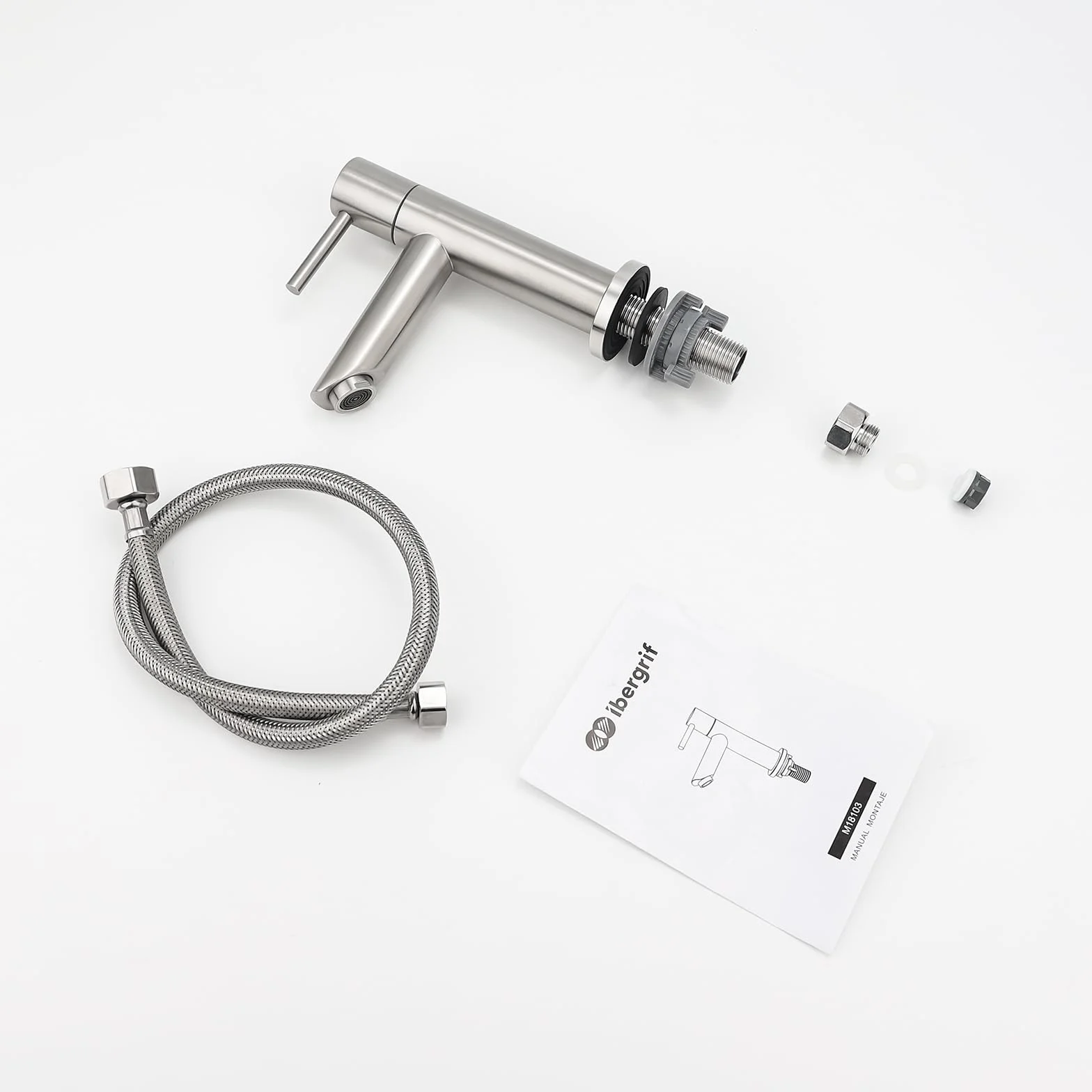 Ibergrif M18103 Mitigeur de lavabo eau froide monocommande acier inoxydable finition brossée